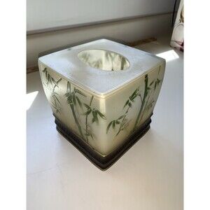 Hand-painted Global Home Tissue Box Green Bamboo Tree Design Ceramic